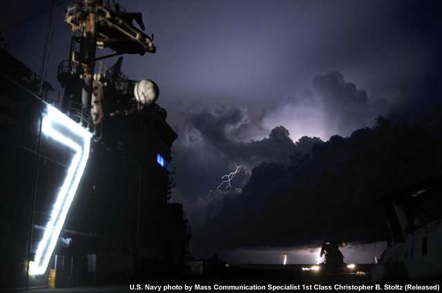 Thunderstorm over a ship
