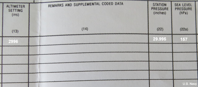 screen shot of pressure encoding area on observations form